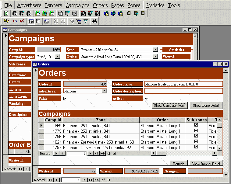 Screenshot of AliaWeb Power advertising banner manager